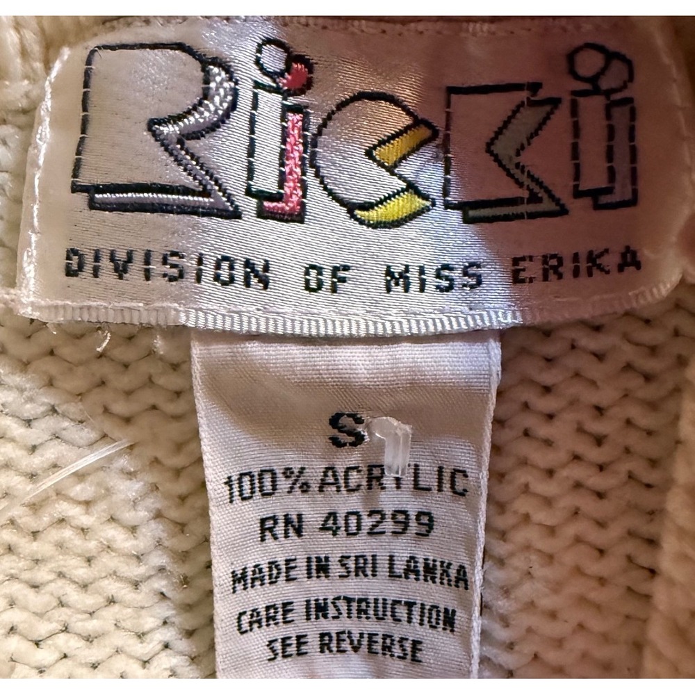 Vintage Ricki Mock Neck Sweater Women Small White Knit Ribbed Turtleneck - Picture 5 of 9